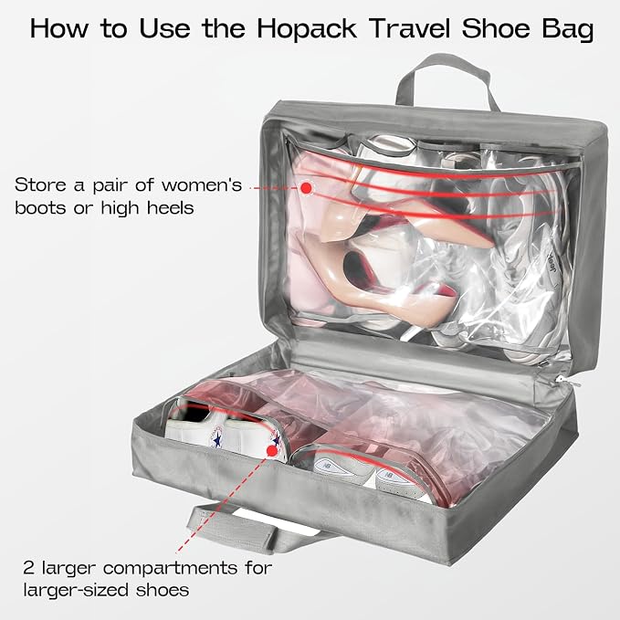 Shoe Bag for Travel with Handle, Travel Shoe Organizer Portable Luggage Shoe Storage Bag, Shoe Bags for Packing in Suitcase (Grey)