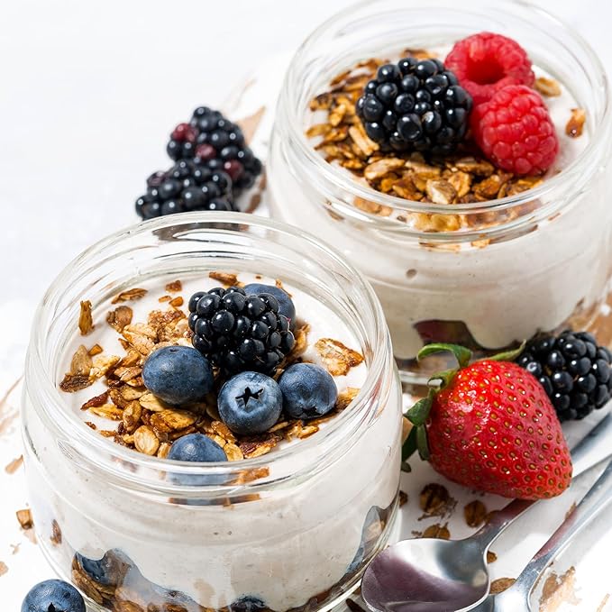 SHOWIN Overnight Oats Containers with Lids, 10oz Glass Jars with Lids 4 pcs, Light Blue, Wide Mouth Mason jars for Salad, Yogurt, Snacks, Meal Prep