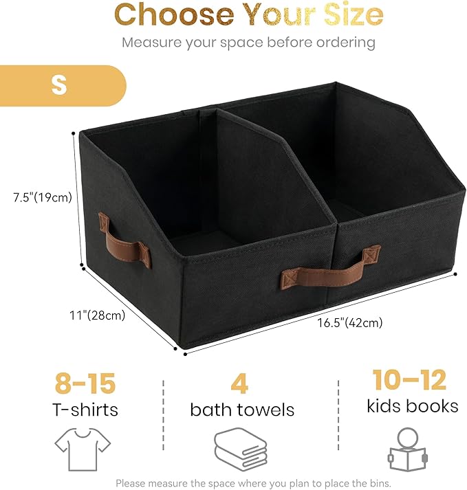 Closet Organizers And Storage - UPGRADED Trapezoid Storage Bin With Leather Handles & Adjustable Dividers, Fabric Collapsible Storage Bins For Clothes Storage & Shelf Organizer (3pcs, Small, Black)