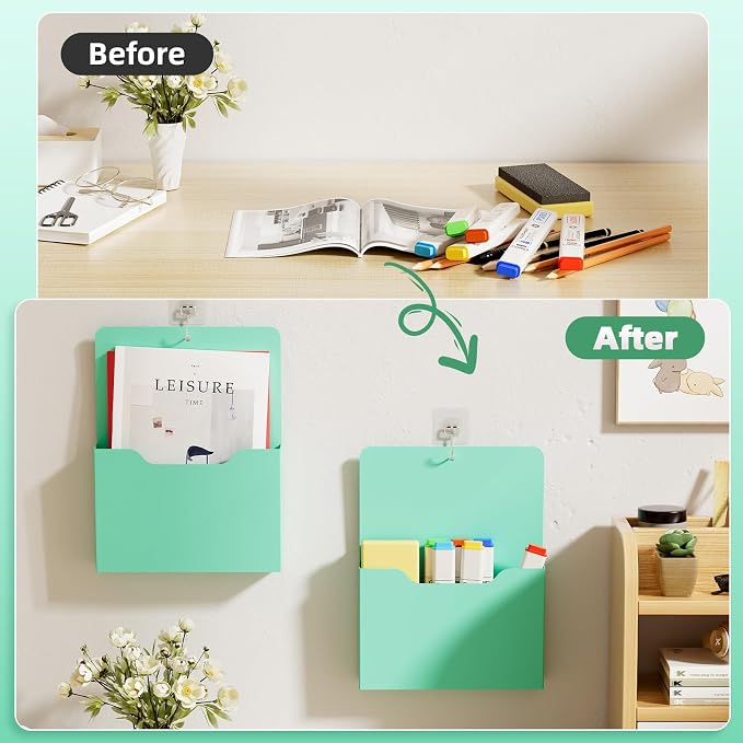 Marbrasse Magnetic File Holder - Magnetic Paper Holder, Pocket Organizer Office Supplies Storage Mail Organizer for Notebooks,Planners,Letter (1 Pack)