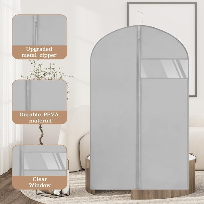 20 Pack Garment Bags for Hanging Clothes,Suit Bags For Closet Storage and Travel with Clear Window 40-inch Suit Garment Bag for Men Women Skirt Shirt Coat,Gray