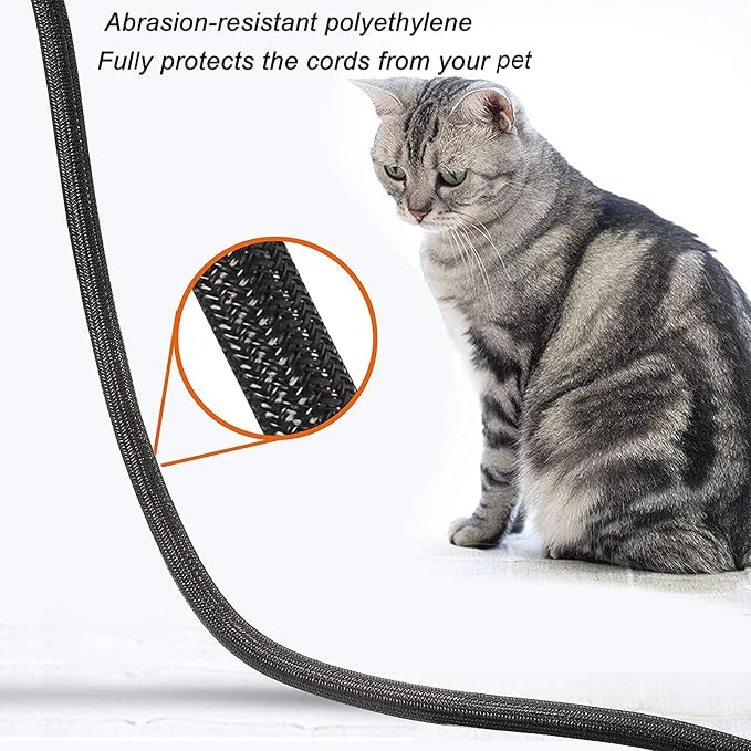 Cable Management Sleeve, Split Design, 10FT - 1/4 Inch, Black | Cord Protectors from Pets | Heat & Abrasion Resistant Wire Loom | Automotive Wiring & Home Office Cable Organization