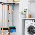Pull Out Broom Holder With Adjustable Double Row Sliding Hook-Black 22in | High Load Capacity, Multifunctional Slide Broom And Mop Storage/Garage Organization Hooks, for Closet Laundry, kitchens
