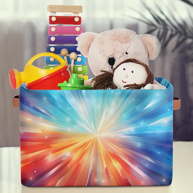 Rectangle Storage Baskets for Shelves, Abstract Colored Light Storage Cube Organizer Bins Collapsible Toy Basket for Nursery Home Room