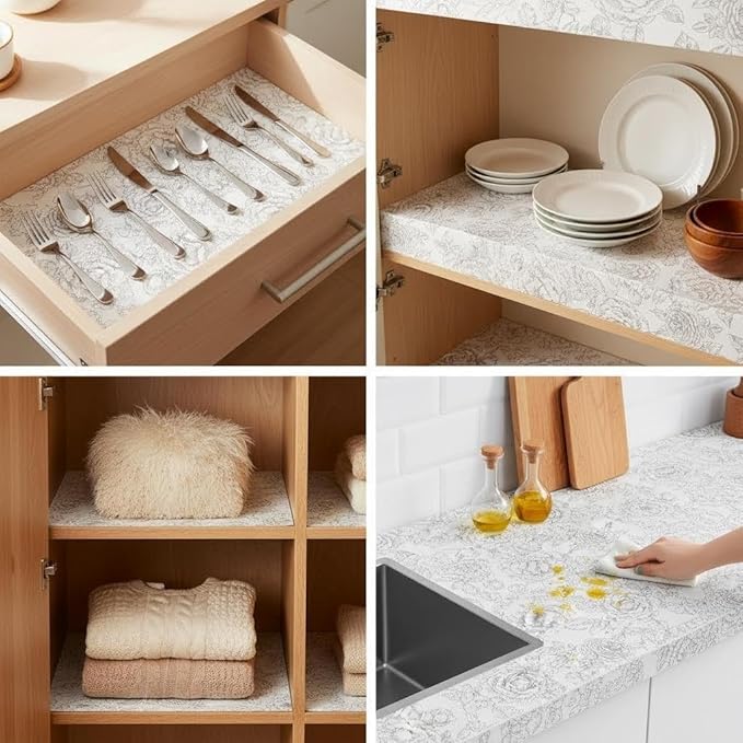 Coavas Shelf and Drawer Liner, Non Slip Extra Grip Non Adhesive Waterproof Thickened Cabinet Mat, Easy Cut for Kitchen Pantry Bathroom Dresser Cupboard (White, 24IN X 20 FT)