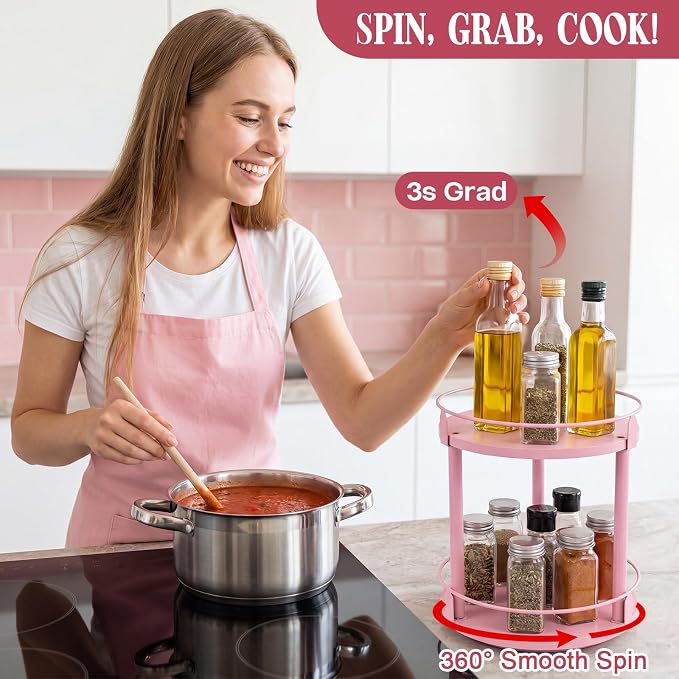 Light Pink Lazy Susan Organizer 2 Tier, Spice Rack Lazy Susan Organizer for Cabinet 10 Inch Rotating Spice Holder for Kitchen Countertop Pantry Dining Table Coffee Bar Storage