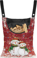 Christmas Snowman Laundry Clothespin Bag Holds 100 Medium-Sized Clothes Pins, Red Waterproof Polyester Material, 2 Ropes for Hanging and Effortlessly Sliding on Clothesline