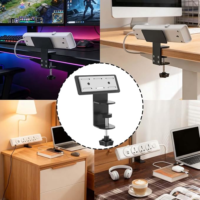 Desk Clamp for Power Strip -No-Drill Removable Power Strip Holder | No-Drill Mount for power strip clamp,Under Desk Power Strip Holder,Desks-Fits 0.5" to 1.96" Width - Black