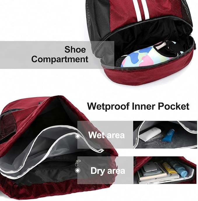 Hoedia Sports Drawstring Backpack - Swim Gym Bag for Women and Men | String Bag with Shoes Compartment and Wet Proof Pocket, Adjustable Wider Shoulder Strap, For Soccer, Basketabll, Volleyball