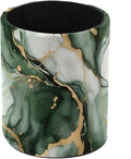 Faux Leather Pen Holder for Desk, Pencil Organizer Green Marble Texture Pen Cup Desk Decor Makeup Brush Holder Storage for Office Home