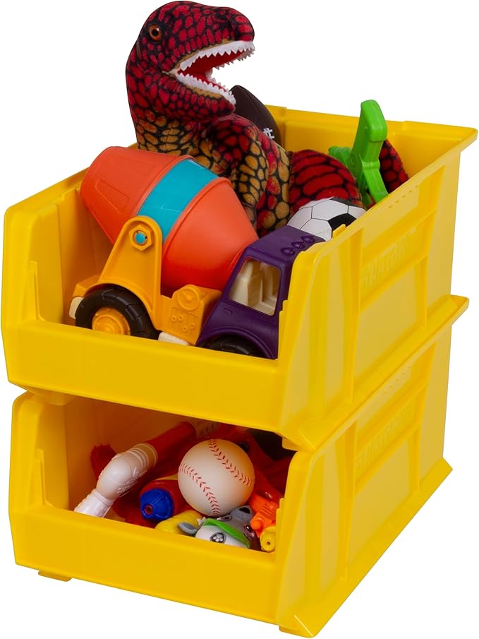 Akro-Mils 30281 Super-Size AkroBins Plastic Storage Bins, Space-Saving Stackable Bins for Garage, Classroom, Warehouse Organization, 20" L x 12" W x 8" H, Yellow, 3-Pack
