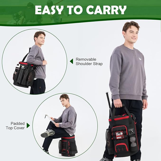 Baseball Bucket Bag, Softball Coaches Bags Fit 6 Gallon Buket | Baseball Coaching Accessories Organizer with Anti-Slip Bottom & Multiple Pockets for Bat, Gloves, Scoreboards