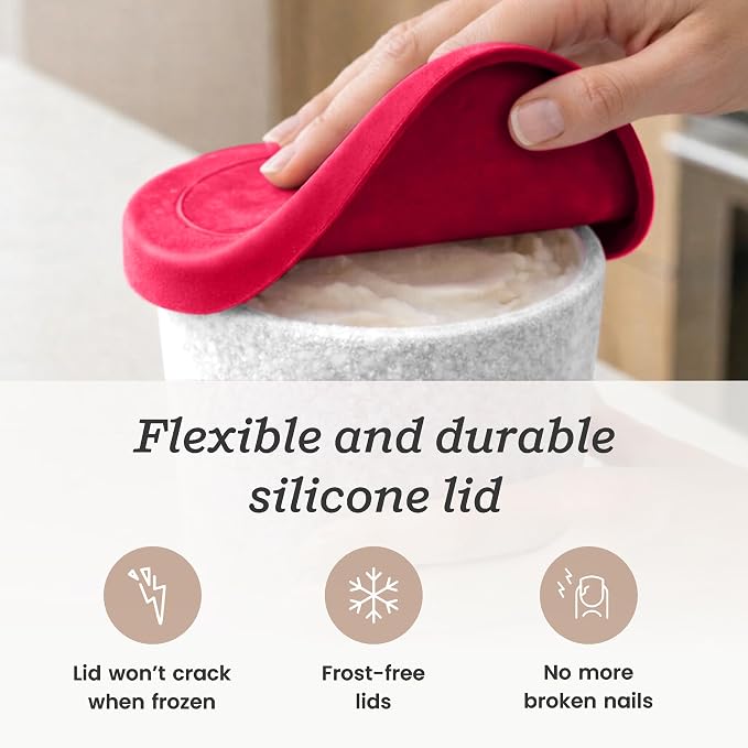 StarPack Freeze The Day Homemade Ice Cream Containers (2-Pack, 1 Quart) - Airtight Silicone Lids, BPA-Free Reusable Freezer Tubs with Dry Erase Pen and Labels - Stackable, Red and White