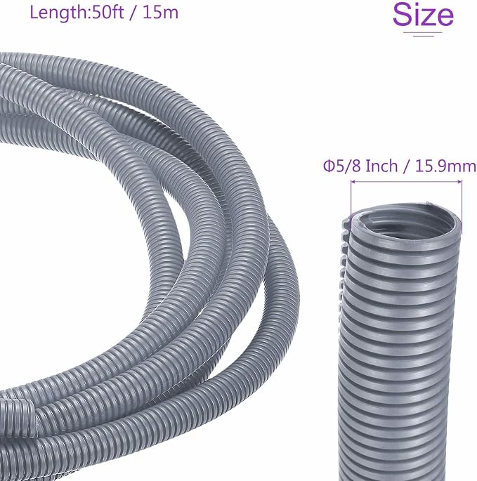 DMiotech 50ft Wire Loom Split Tubing 5/8 Inch(15.9mm) ID, Cord Protectors from Pet Flexible Conduit Cable Management for Office Home Garden, Gray
