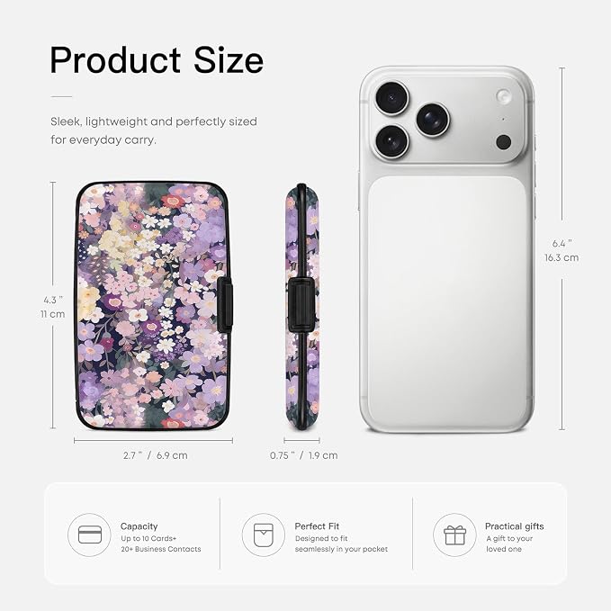 Credit Card Holder RFID Aluminum card case Floral 2 mini Wallet Women Men | ABS Business ID Case,Hard Case Large Capacity 6 Slots, Waterproof Durable ，Secure Closure Slim Small Credit Card Protector