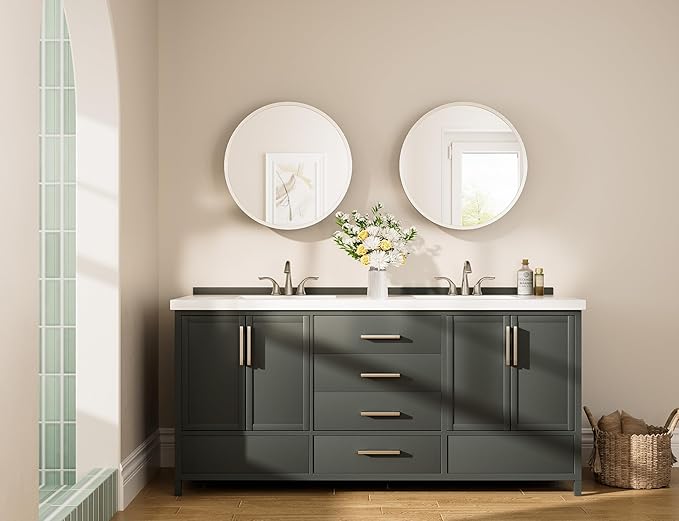 Keonjinn 20 Inch Round Medicine Cabinet with Mirror, Brushed Nickel Surface Mount Medicine Cabinet for Bathroom, Framed Circular Bathroom Cabinet Wall Mounted, Round Vanity Mirror with Storage