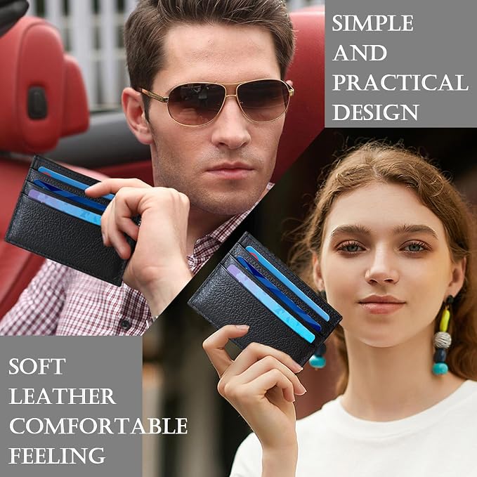 WOXVM Credit Card Holder Wallet RFID Blocking Slim Credit Card Cases Holder Premium Leather Minimalist Front Pocket Small Wallet with 6 Card Slots and 1 Pockets for Men Women (Black)