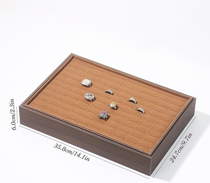Wood Jewelry Organizer Tray, Rings Display (Brown, 2Pc, Rings) | Stackable Jewelry Display, Rings Holder, Rings Organizer, Rings Tray, Earrings Organizer