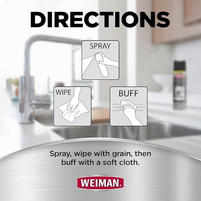 Weiman Stainless Steel Cleaner & Polish Streak-Free Shine - For Refrigerators, Oven, Dishwasher, Stove - 4 Pack Aerosol Spray with Microfiber Cloth Included