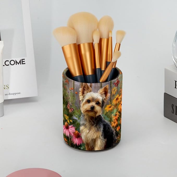 Watercolor Dog Pen Holder Pencil Organizer for Desk, 3.1” x 3.1” x 3.9” Pencil Cup Office Supplies, Large Capacity Cute Pen and Makeup Brush Holder for Desktop, Home, School