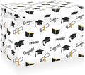 CaTaKu Graduation Black Golden Storage Bins with Lids Fabric Large Storage Container Cube Basket with Handle Decorative Storage Boxes for Organizing Clothes Shelves