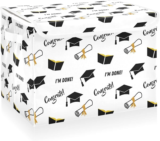 CaTaKu Graduation Black Golden Storage Bins with Lids Fabric Large Storage Container Cube Basket with Handle Decorative Storage Boxes for Organizing Clothes Shelves