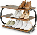 Shoe Rack for Entryway, C-Shaped 3-Tier 26” Wide Wood Shoe Storage | Space Saving Shoe Organizer, Wooden Shelves, Curved Metal Frame, Adjustable Feet, for Front Door Entrance, Closet, Hallway
