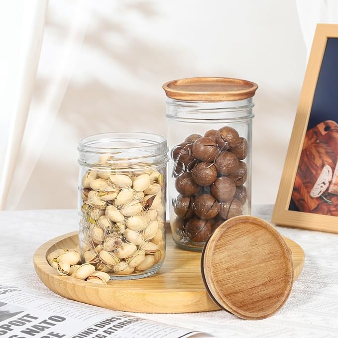 Wooden Storage Lids for Ball/Mason/Kerr Jars, Food Grade Material, Reusable canning lids with Silicone Seal, 100% Fit & Airtight for Jars (12PCS-Wide)