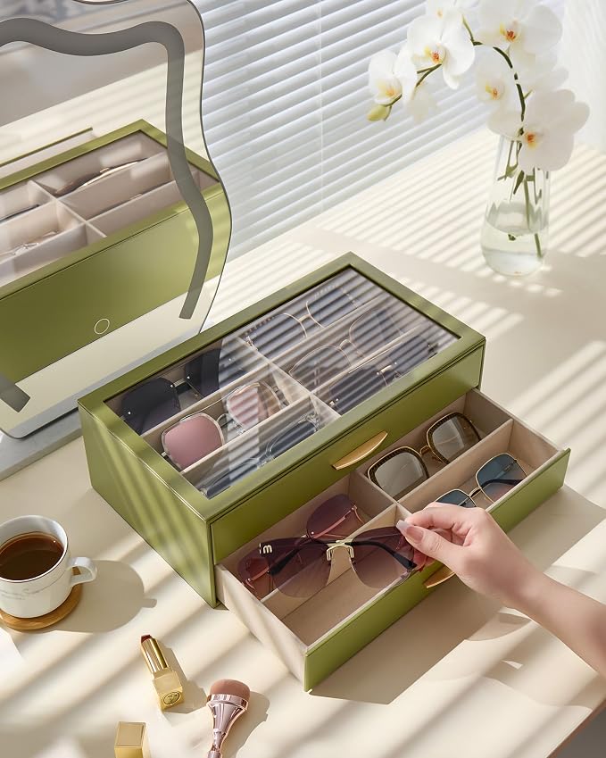 Lolalet Enlarged Sunglasses Organizer for women | Multi Eyewear Storage Box, Eye Glasses Case Display Holder with Clear Lid for Eyeglass Collection
