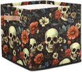 TropicalLife Floral Skull Storage Cube, 13 Inch Fabric Cube Storage Organizer Bin for Shelves Clothes, Decorative Foldable Storage Boxes