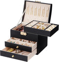 Homde Small Jewelry Box for Girls: 3-Layer Lockable Organizer(Black) | Removable Tray&Dividers for Flexible Storage - Sort Earrings&Rings&Necklaces for Beginners - Birthday Gift for Teens