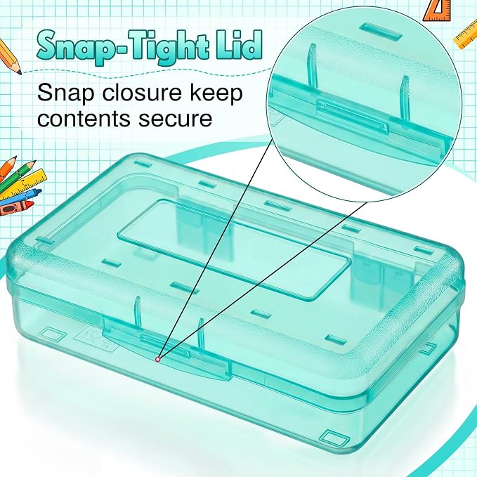 Blulu 6 Pack Large Plastic Pencil Case Box Clear Pencil Boxes Bulk Hard Crayon Box Storage with Snap Lids 8.1 x 4.7 x 2.2 Inch Painting Organizer Classroom Stationery School Supplies (Mint Green)