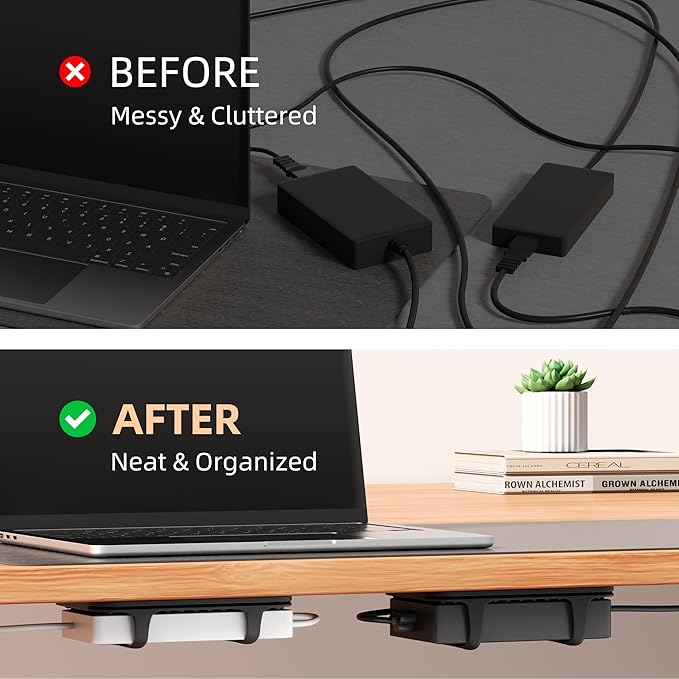 2 Pack Universal Silicone Laptop Charger Holder,Under Desk Power Brick Mount Organizer for Charging Brick & Cables,Flexible Non-Slip Power Bricks Mount,Secure Supply Holder for Laptop Charger,Black