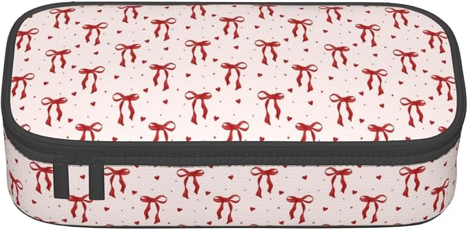 Red Bow Large Pencil Case for Girls Boys, Pencil Pouch Pen Bag Kids Teen | Big Capacity with Flip Top Zipper Stationery Organizer Storage Back to School Supplies for School Office College Student