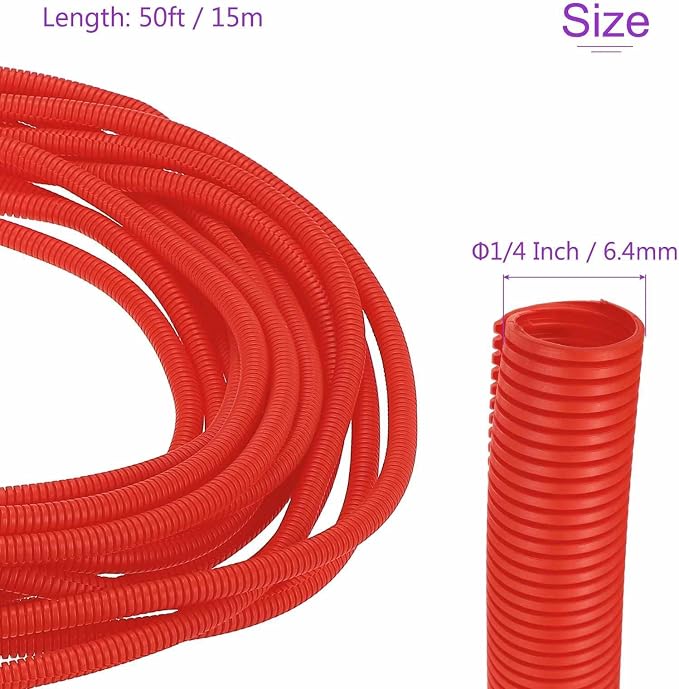 DMiotech 50ft Wire Loom Split Tubing 1/4 Inch(6.4mm) ID, Cord Protectors from Pet Flexible Conduit Cable Management for Office Home Garden, Red