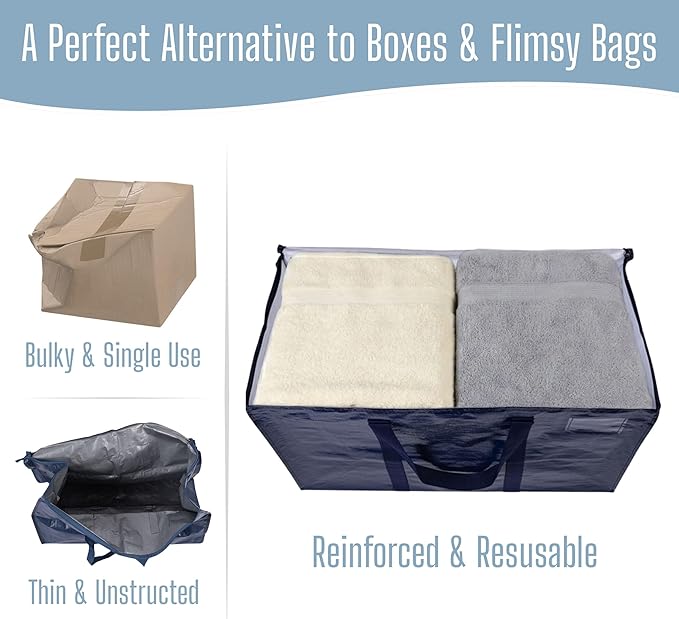 VENO 6 Pack Heavy Duty Moving Bags, Extra Large Storage Bags with Reinforced Handles & Strong Zippers, Foldable & Reusable Moving Box Alternative for Clothes & Dorm Storage