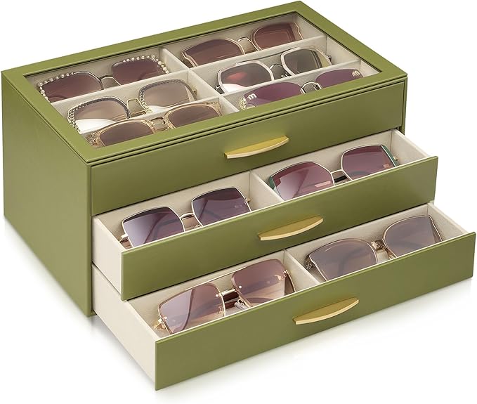 Lolalet Enlarged Sunglasses Organizer for women | Multi Eyewear Storage Box, Eye Glasses Case Display Holder with Clear Lid for Eyeglass Collection