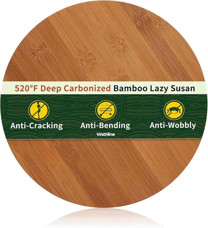 11'' Bamboo Wood Lazy Susan Organizer, Lazy Susan for Cabinet Table Top Countertop Pantry Kitchen Spice Rack, Deep Carbonized Bamboo, Turntable Organizer, Large Spin Base, Rotating Tray No Slip