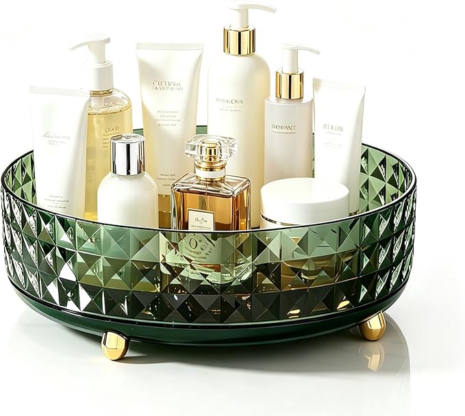 Makeup Perfume Organizer, 9 Inch /23cm 360 Degree Rotating Skincare Organizer, Cosmetics Organizer for Dresser Bathroom Bedroom Countertop Kitchen Pantry Cabinet Vanity Tray Refrigerator, Dark Green