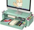 ECOLOVI Desk Organizer and Accessories, 2-Tier Computer Monitor Stand Rise with Storage Drawer & 2 Pen Holders, Laptop & Printer Stand for Desktop, Workspace Organizers for Office Supplies (Green)
