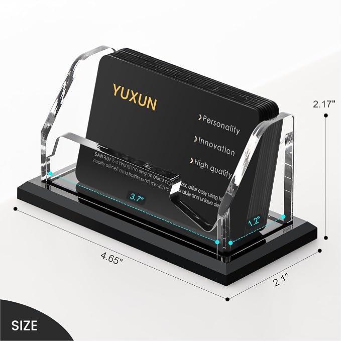 YUXUN Black Business Card Holder for Desk-1 Slot, Acrylic Business Card Holder for Women Men,50+ Business Cards Display Stand for Exhibition, Home, Office