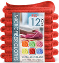 Hearth & Harbor Microfiber Cleaning Cloth, Reusable Microfiber Towels for Cars 12 Pack Washcloths, Red Cleaning Rags, Microfiber Cloth Rags for Cleaning, Lint Free Cloth 12”x12” V-HH-Cloth-M-12-Red