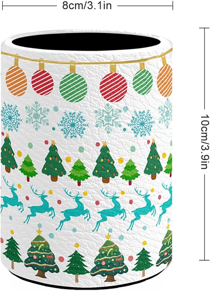 Christmas Pen Holder Pencil Cup for Desk Organizer | Cute Makeup Brush Holder PU Multifunctional Office Suppliesfor Decor Home Classroom School