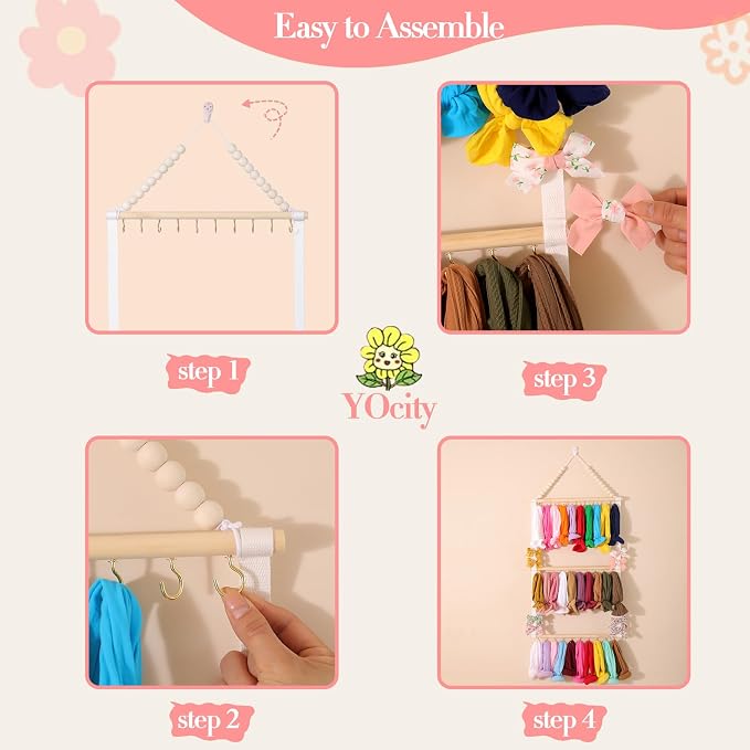 YOcity Headband Holder Organizer for Girls Baby Hair Accessories Organizer Hair Bow, Clip, Hair Tie,Headbands Storage Hanging Decor for Nursery Toddler Girls Room (White)