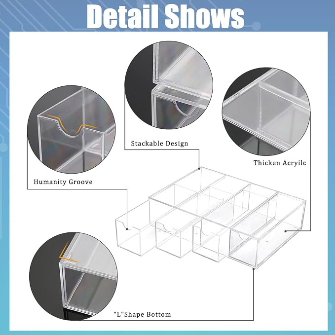 BTSKY Clear Acrylic Battery Storage Organizer for AA, AAA, 9V, C Batteries | 4-Drawer Storage Box Battery Holder Organizer for Common Types Batteries, Household Container, 3 Pack(Batteries Not Included)