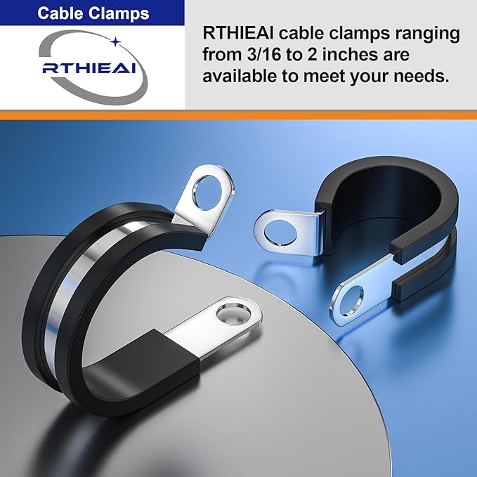 RTHIEAI 50 PCS 3/16 Inch Cable Clamps - 304 Stainless Steel, Insulated, Hose, Pipe, Sturdy, Wire Clamps