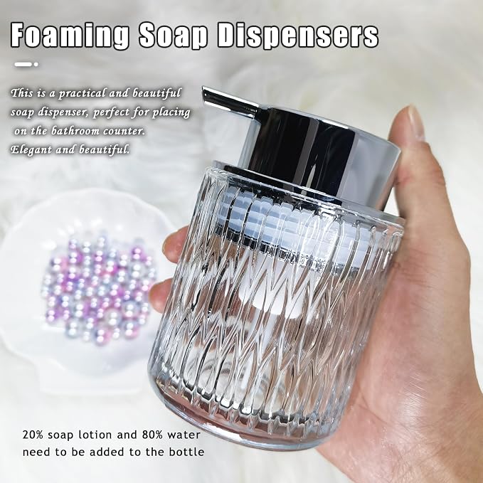 Glass Hand Foaming Soap Dispensers with Silver Pump Refillable Hand Soap Dispenser for Bathroom Kitchen (1Pack-D884)