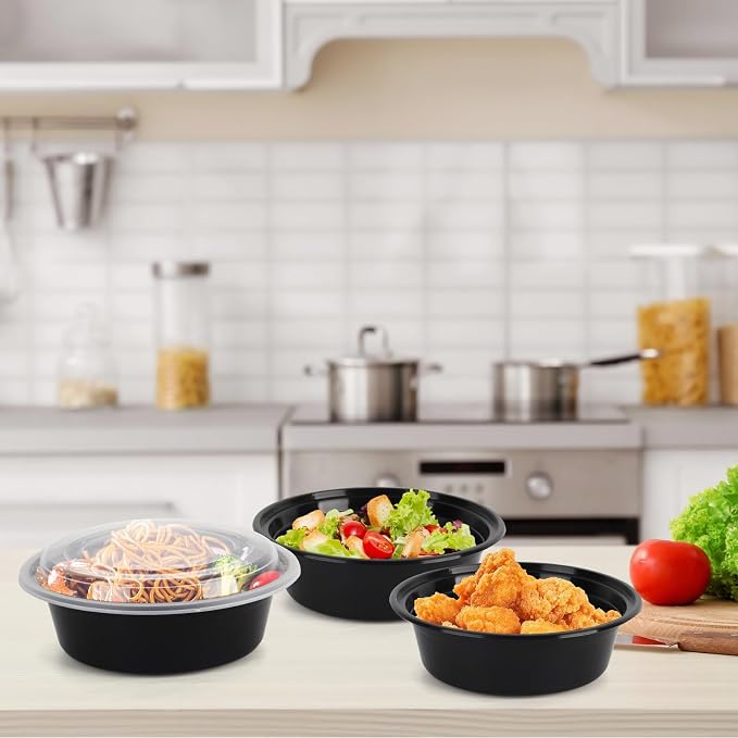 WGCC Meal Prep Containers with Lids - 50Pack 24OZ Meal Prep Bowls, Disposable Food Prep Containers, Round To Go Containers with Lids, BPA-Free, Freezer & Dishwasher Safe