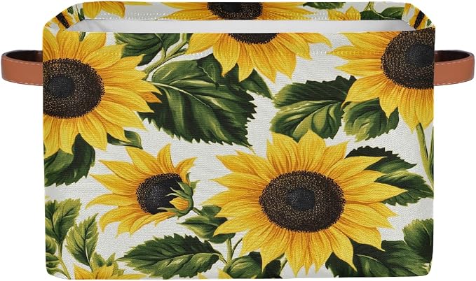 Rectangle Storage Baskets for Shelves, Bright Sunflower Print Storage Cube Organizer Bins Collapsible Toy Basket for Nursery Home Room