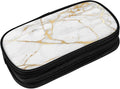 Perinsto Golden And White Marble Print Pencil Case Big Capacity Multi Compartment Stationery Box Pencil Pouch Holder Desk Organizer For School Office Home